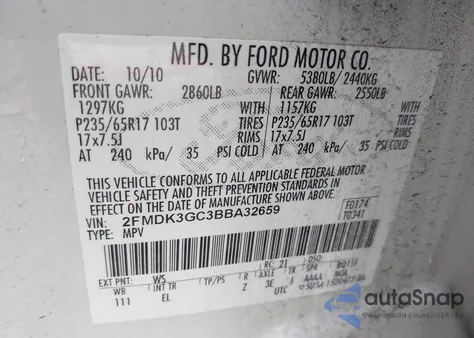2011 Ford Edge Se из США, поврежденный, VIN 2FMDK3GC3BBA32659